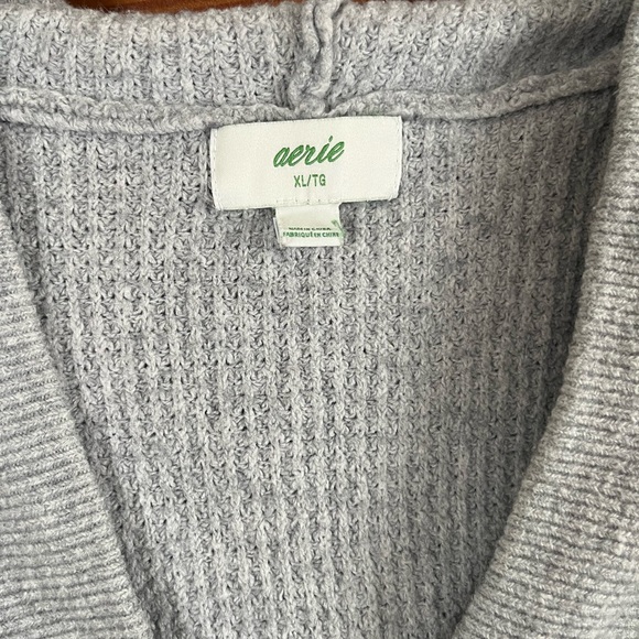 Aerie Cozy V-Neck Hooded Sweater - Light Gray, XL - Picture 2 of 3